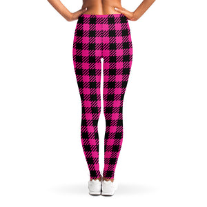 Hot Pink Buffalo Plaid Print Women's Leggings