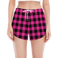 Hot Pink Buffalo Plaid Print Women's Split Running Shorts