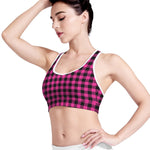 Hot Pink Buffalo Plaid Print Women's Sports Bra