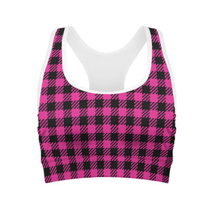 Hot Pink Buffalo Plaid Print Women's Sports Bra