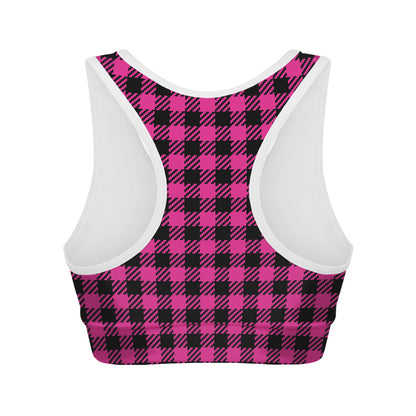 Hot Pink Buffalo Plaid Print Women's Sports Bra