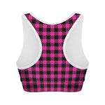 Hot Pink Buffalo Plaid Print Women's Sports Bra