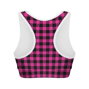 Hot Pink Buffalo Plaid Print Women's Sports Bra