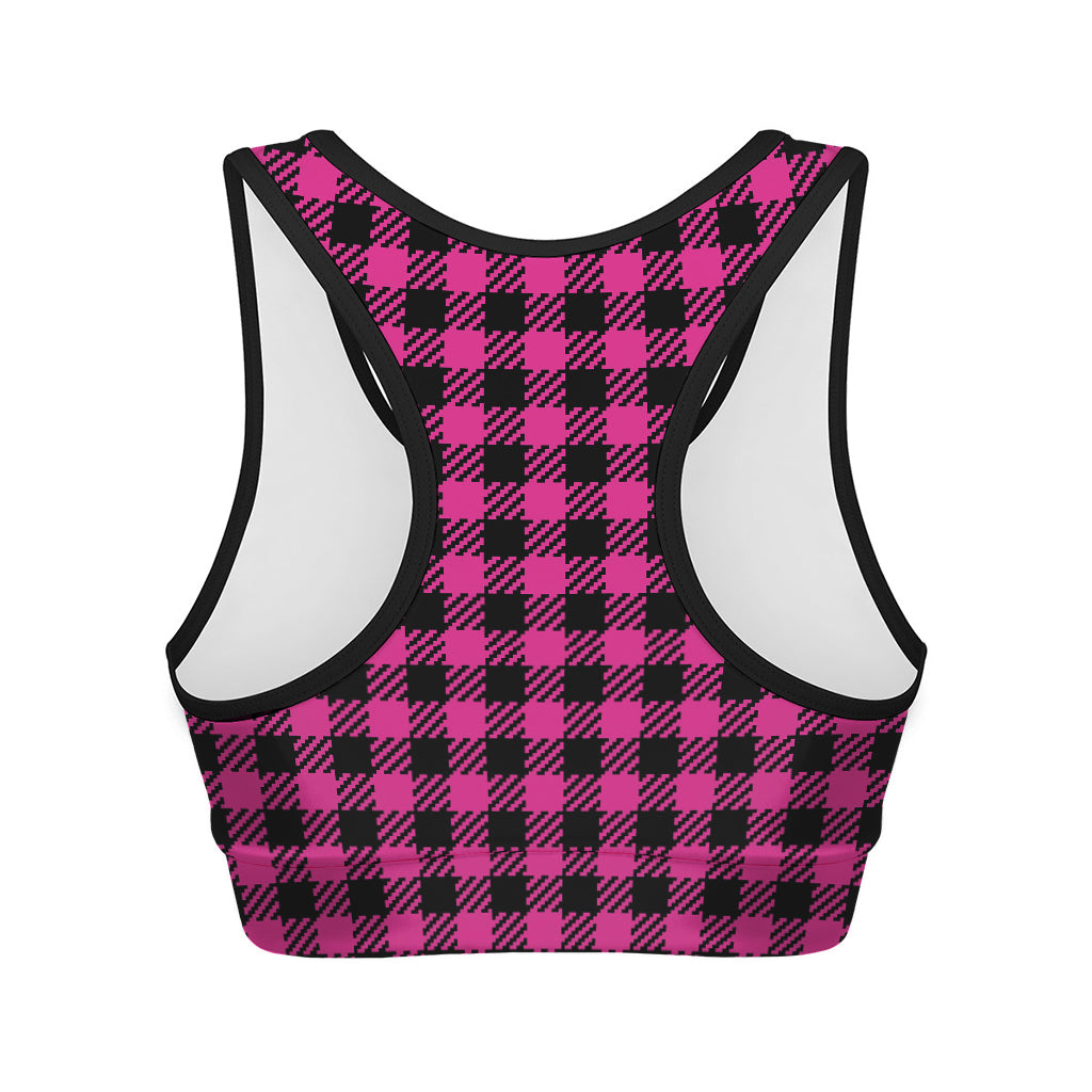 Hot Pink Buffalo Plaid Print Women's Sports Bra