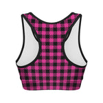 Hot Pink Buffalo Plaid Print Women's Sports Bra