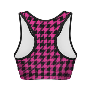 Hot Pink Buffalo Plaid Print Women's Sports Bra