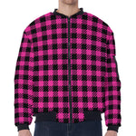 Hot Pink Buffalo Plaid Print Zip Sleeve Bomber Jacket