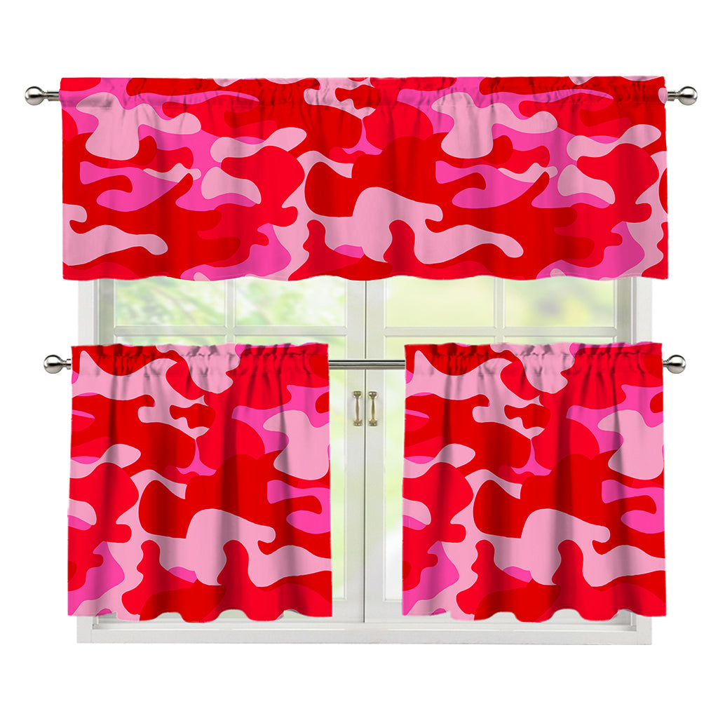 Hot Pink Camouflage Print 3 Piece Kitchen Curtains