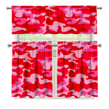 Hot Pink Camouflage Print 3 Piece Kitchen Curtains