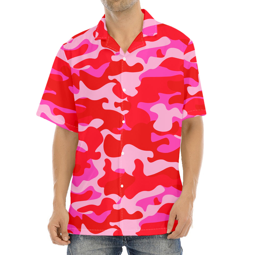 Hot Pink Camouflage Print Aloha Shirt