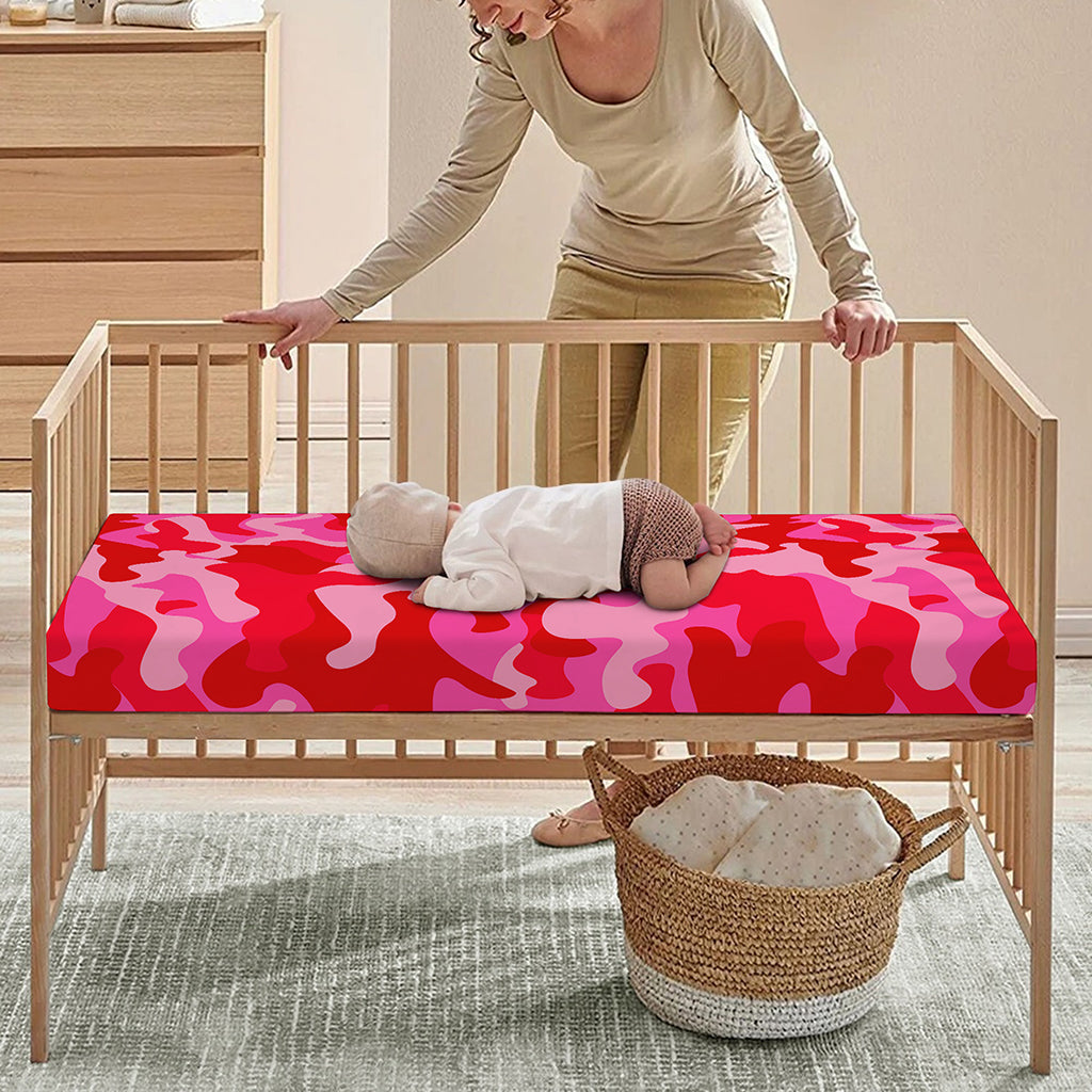 Hot Pink Camouflage Print Baby Crib Sheet