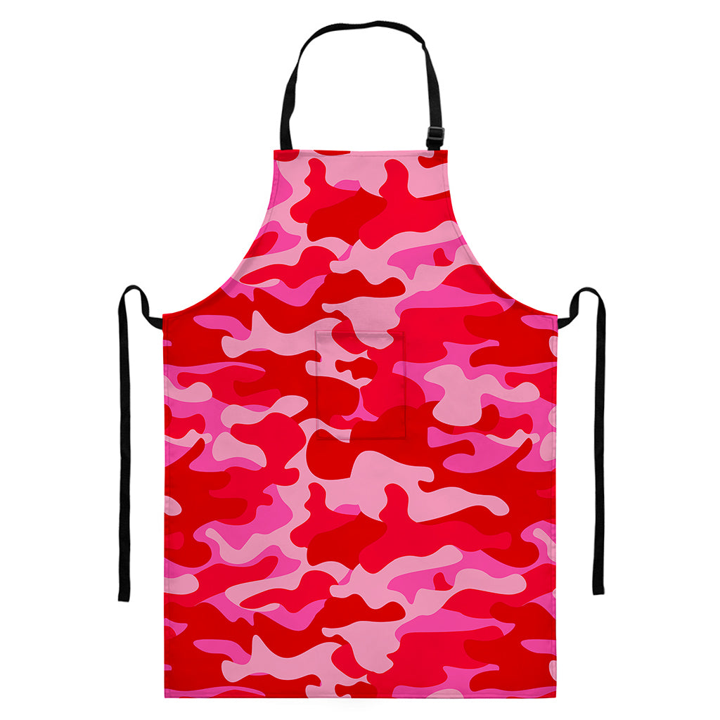 Hot Pink Camouflage Print Bib Apron With Pocket