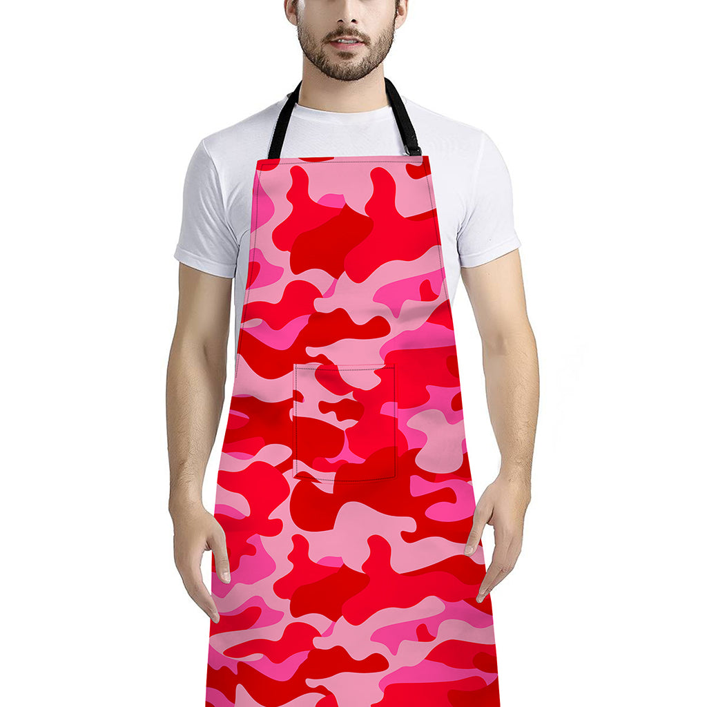 Hot Pink Camouflage Print Bib Apron With Pocket
