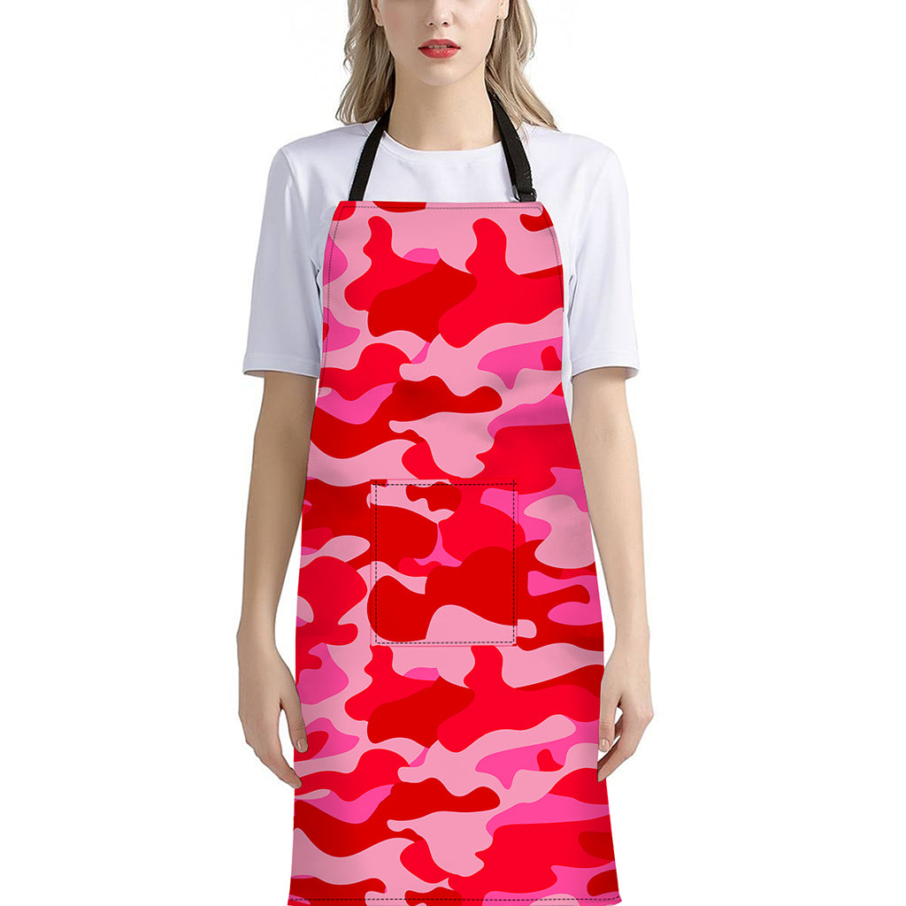 Hot Pink Camouflage Print Bib Apron With Pocket