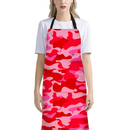 Hot Pink Camouflage Print Bib Apron With Pocket