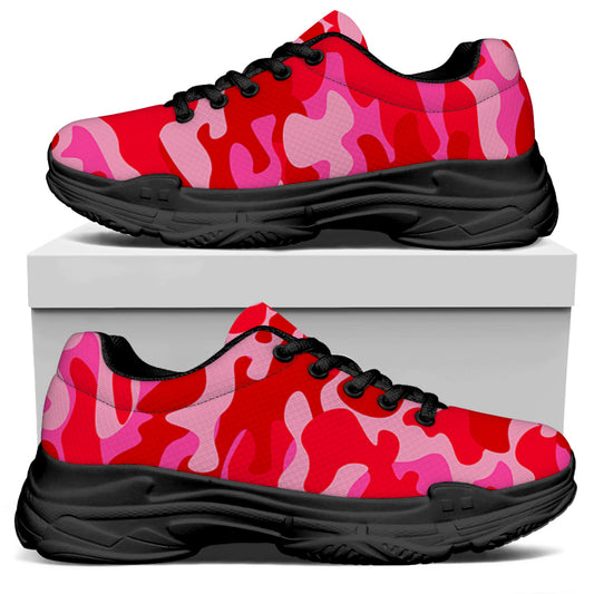 Hot Pink Camouflage Print Black Chunky Shoes