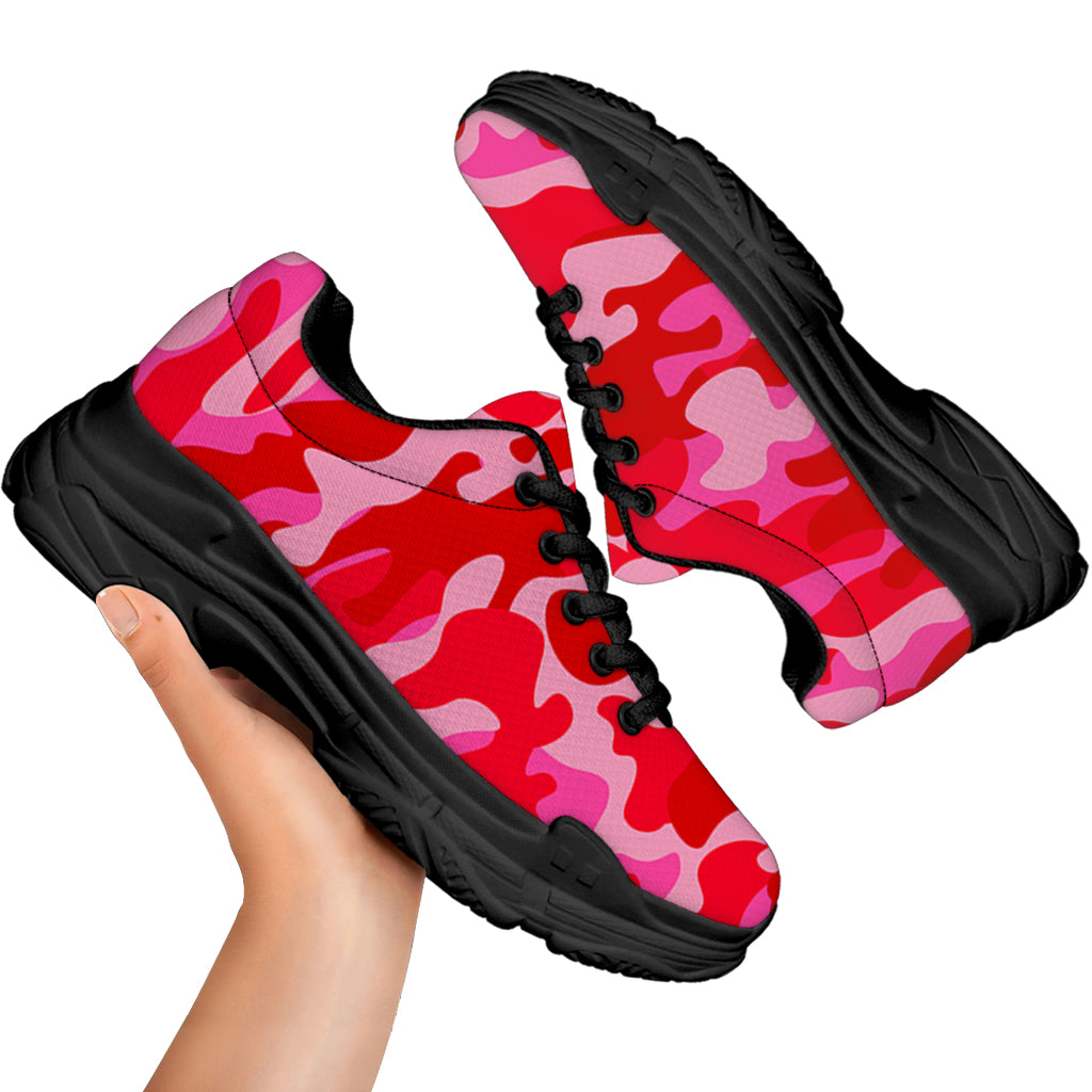 Hot Pink Camouflage Print Black Chunky Shoes