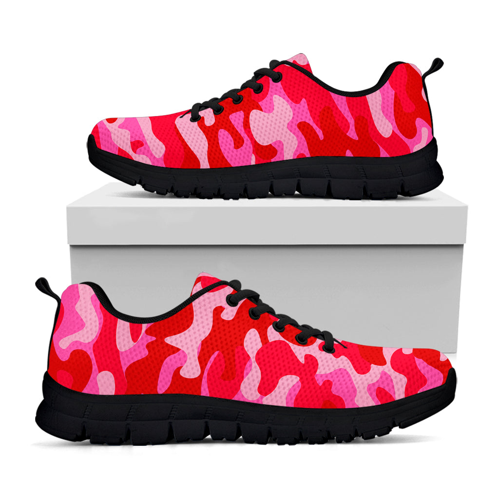 Hot Pink Camouflage Print Black Running Shoes