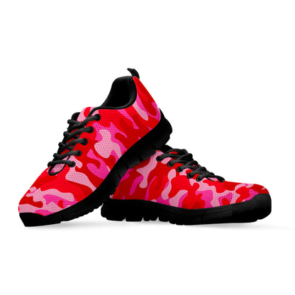 Hot Pink Camouflage Print Black Running Shoes