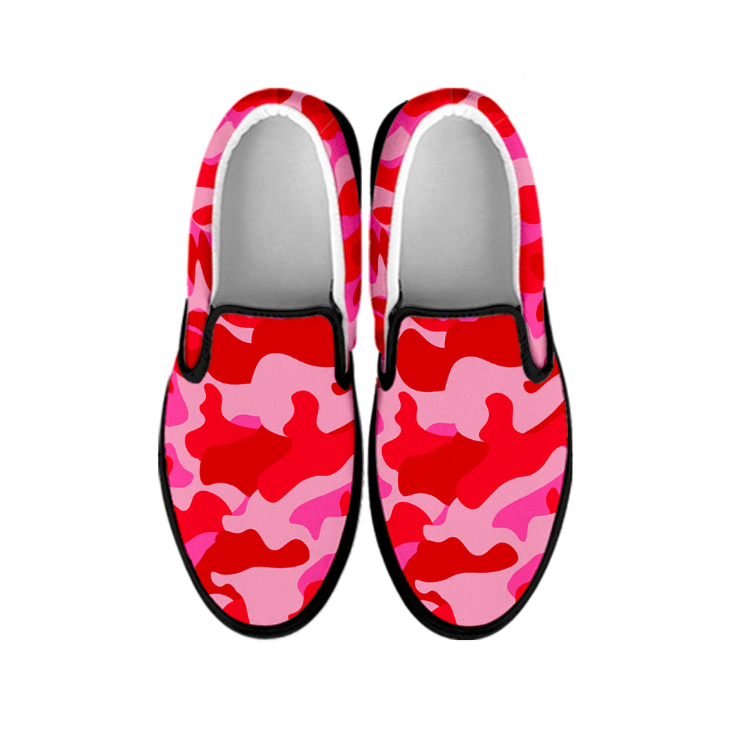 Hot Pink Camouflage Print Black Slip On Sneakers