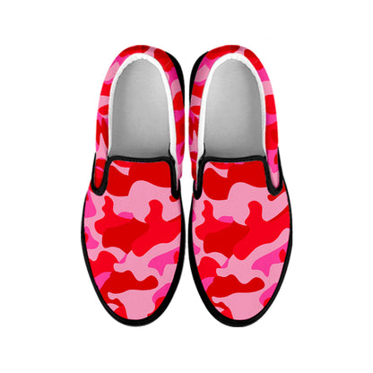 Hot Pink Camouflage Print Black Slip On Sneakers