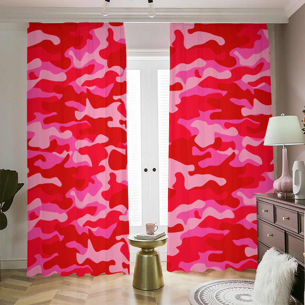 Hot Pink Camouflage Print Blackout Pencil Pleat Curtains