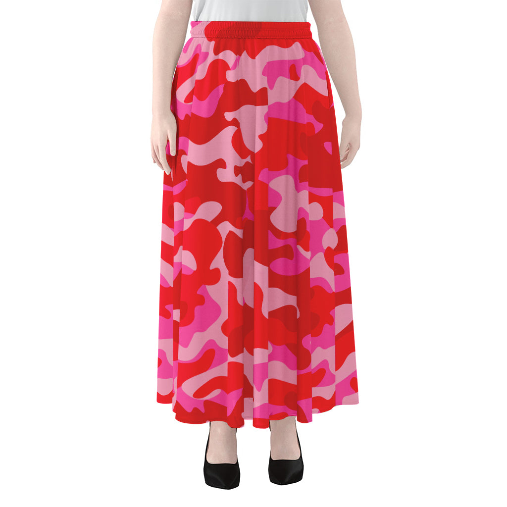 Hot Pink Camouflage Print Chiffon Maxi Skirt