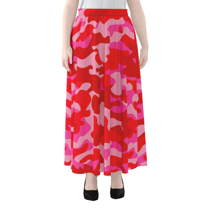 Hot Pink Camouflage Print Chiffon Maxi Skirt