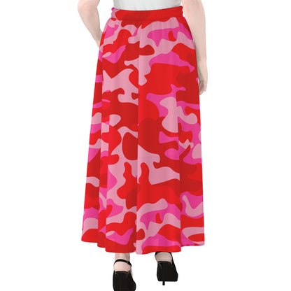 Hot Pink Camouflage Print Chiffon Maxi Skirt