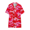 Hot Pink Camouflage Print Cotton Hawaiian Shirt