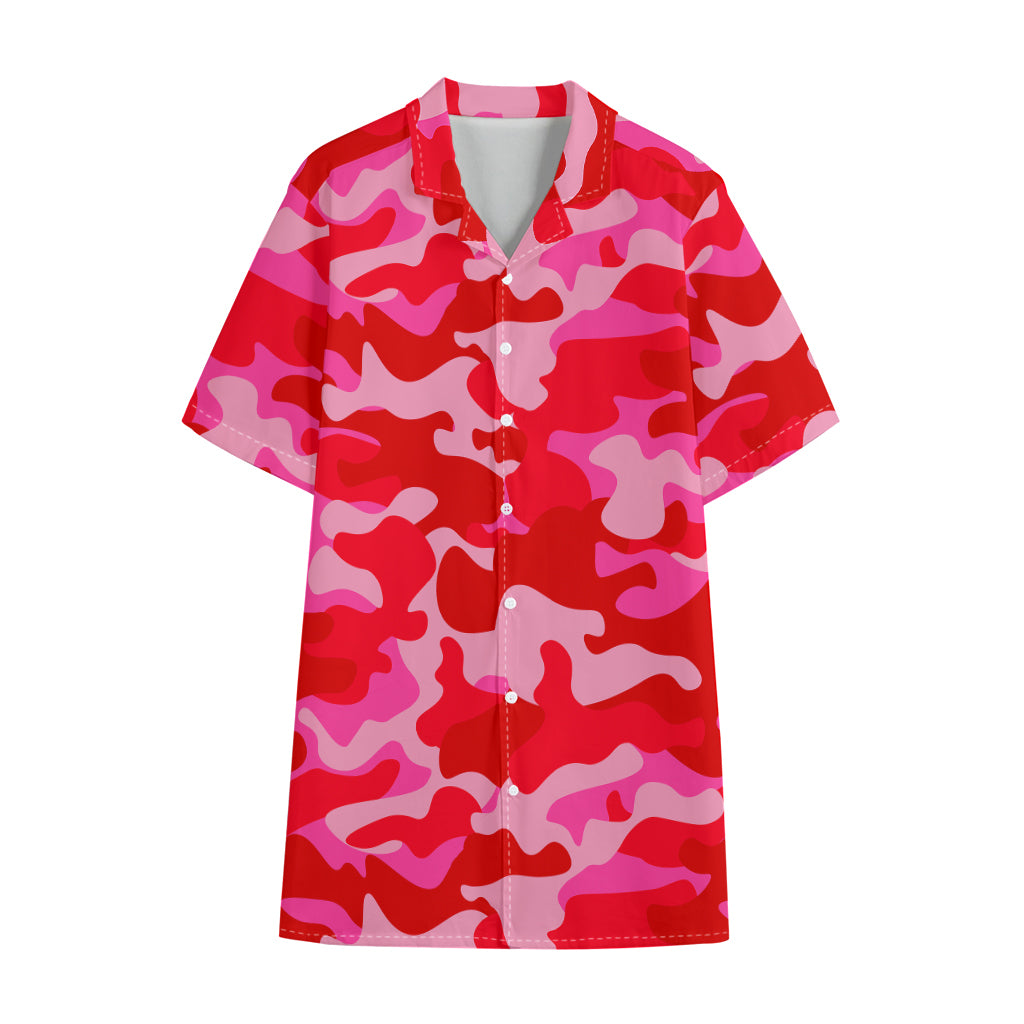 Hot Pink Camouflage Print Cotton Hawaiian Shirt