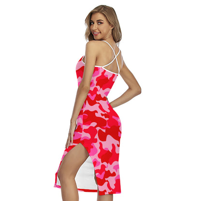 Hot Pink Camouflage Print Cross Back Cami Dress