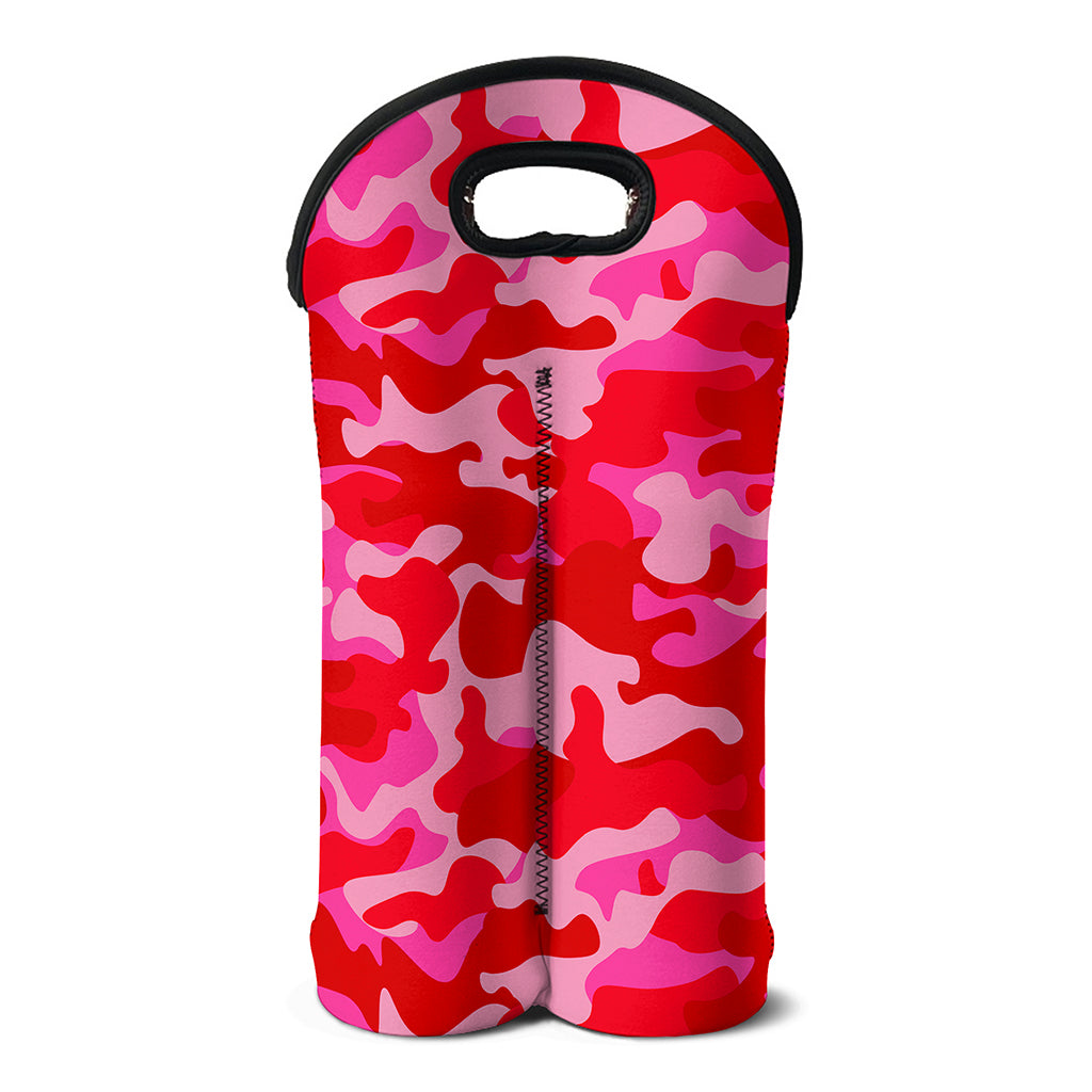 Hot Pink Camouflage Print Double Neoprene Wine Tote