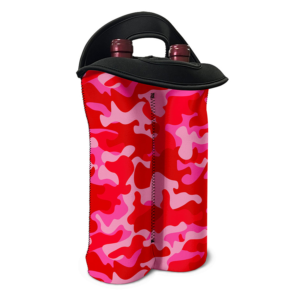 Hot Pink Camouflage Print Double Neoprene Wine Tote