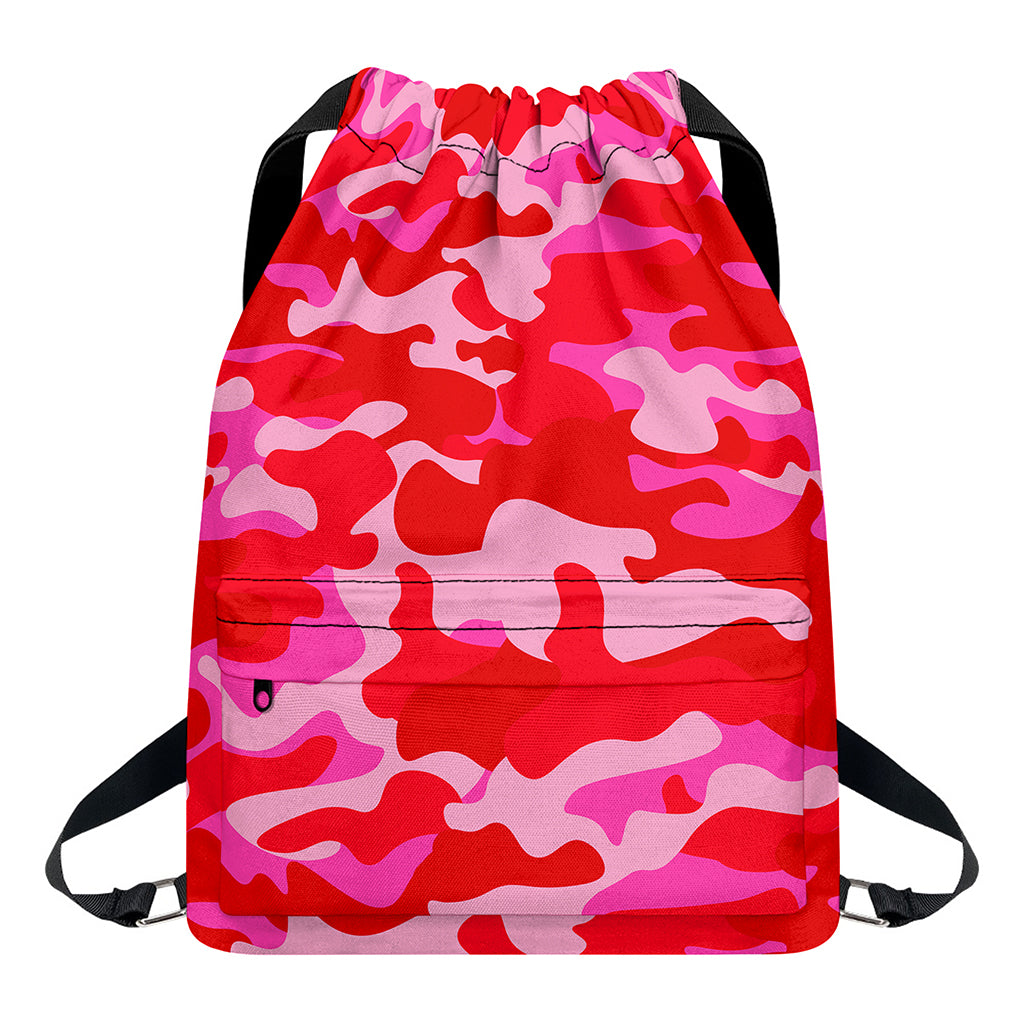 Hot Pink Camouflage Print Drawstring Backpack