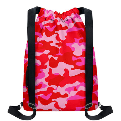 Hot Pink Camouflage Print Drawstring Backpack