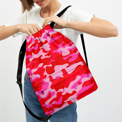 Hot Pink Camouflage Print Drawstring Backpack