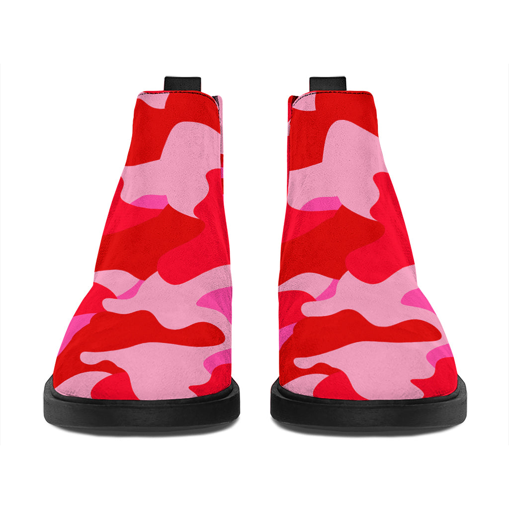 Hot Pink Camouflage Print Flat Ankle Boots