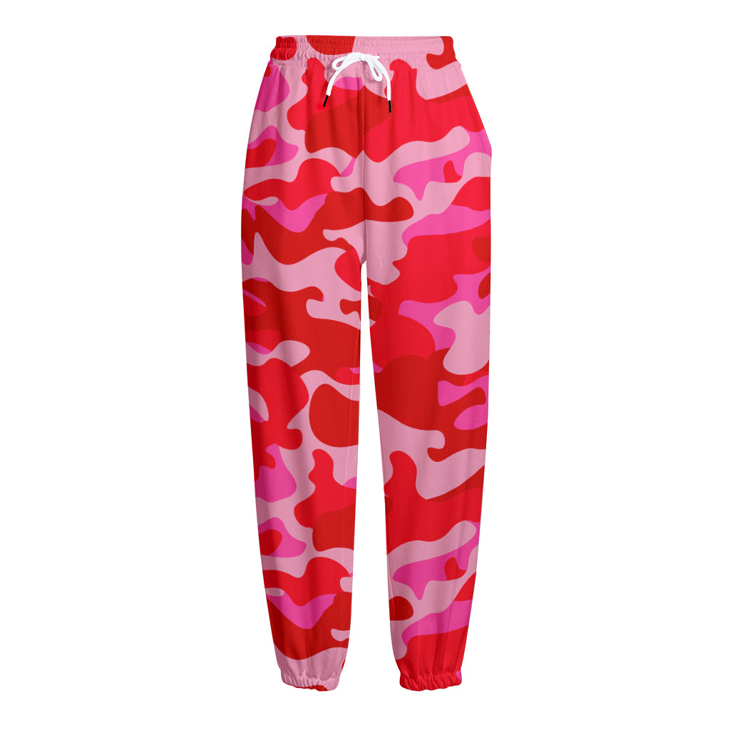 Hot Pink Camouflage Print Fleece Lined Knit Pants
