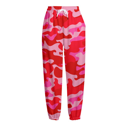 Hot Pink Camouflage Print Fleece Lined Knit Pants