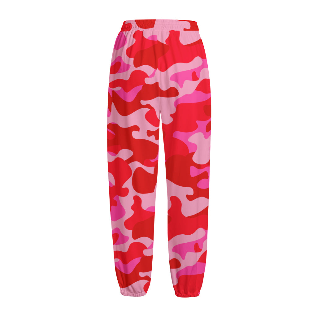 Hot Pink Camouflage Print Fleece Lined Knit Pants