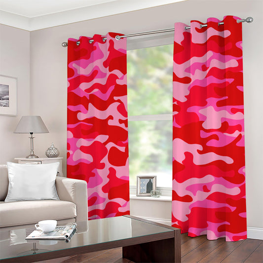 Hot Pink Camouflage Print Grommet Curtains