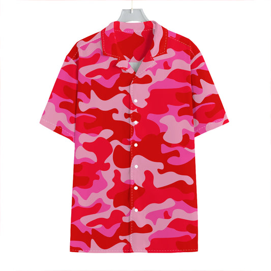Hot Pink Camouflage Print Hawaiian Shirt