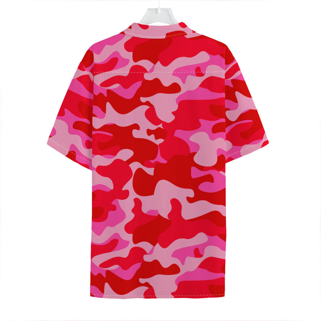 Hot Pink Camouflage Print Hawaiian Shirt