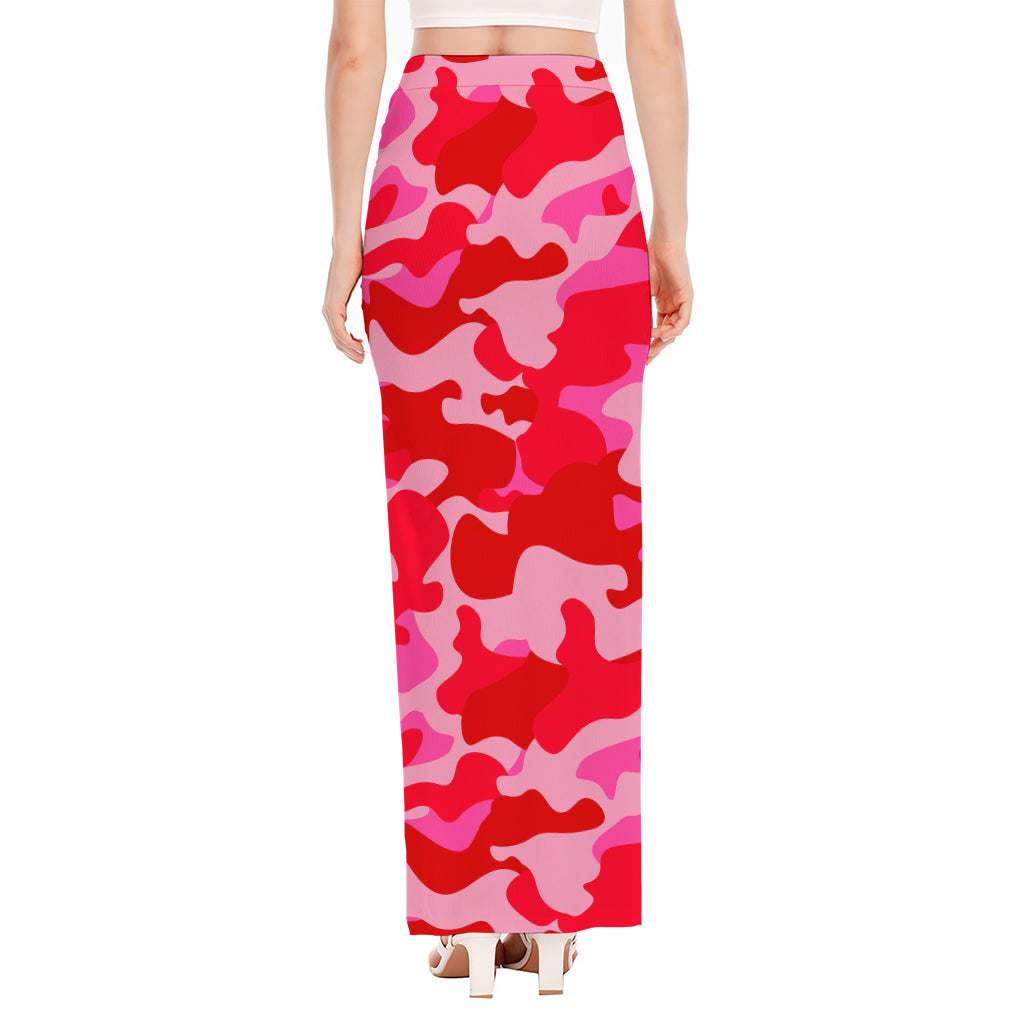 Hot Pink Camouflage Print High Slit Maxi Skirt