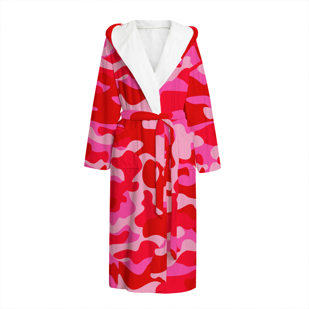 Hot Pink Camouflage Print Hooded Bathrobe