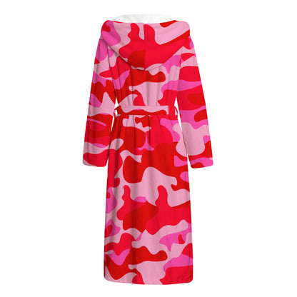 Hot Pink Camouflage Print Hooded Bathrobe