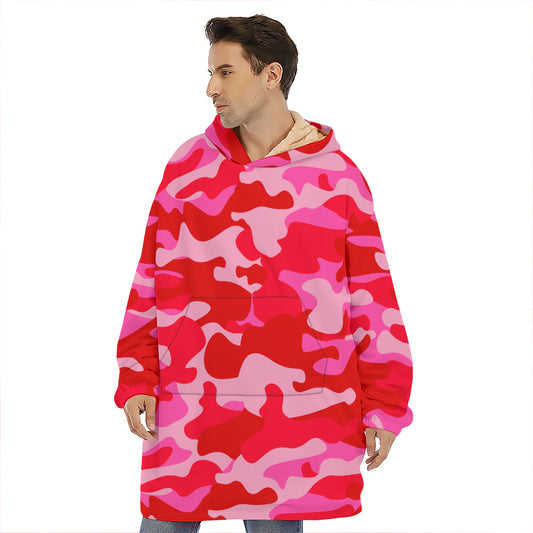 Hot Pink Camouflage Print Hoodie Blanket