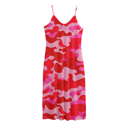 Hot Pink Camouflage Print Jersey Midi Cami Dress