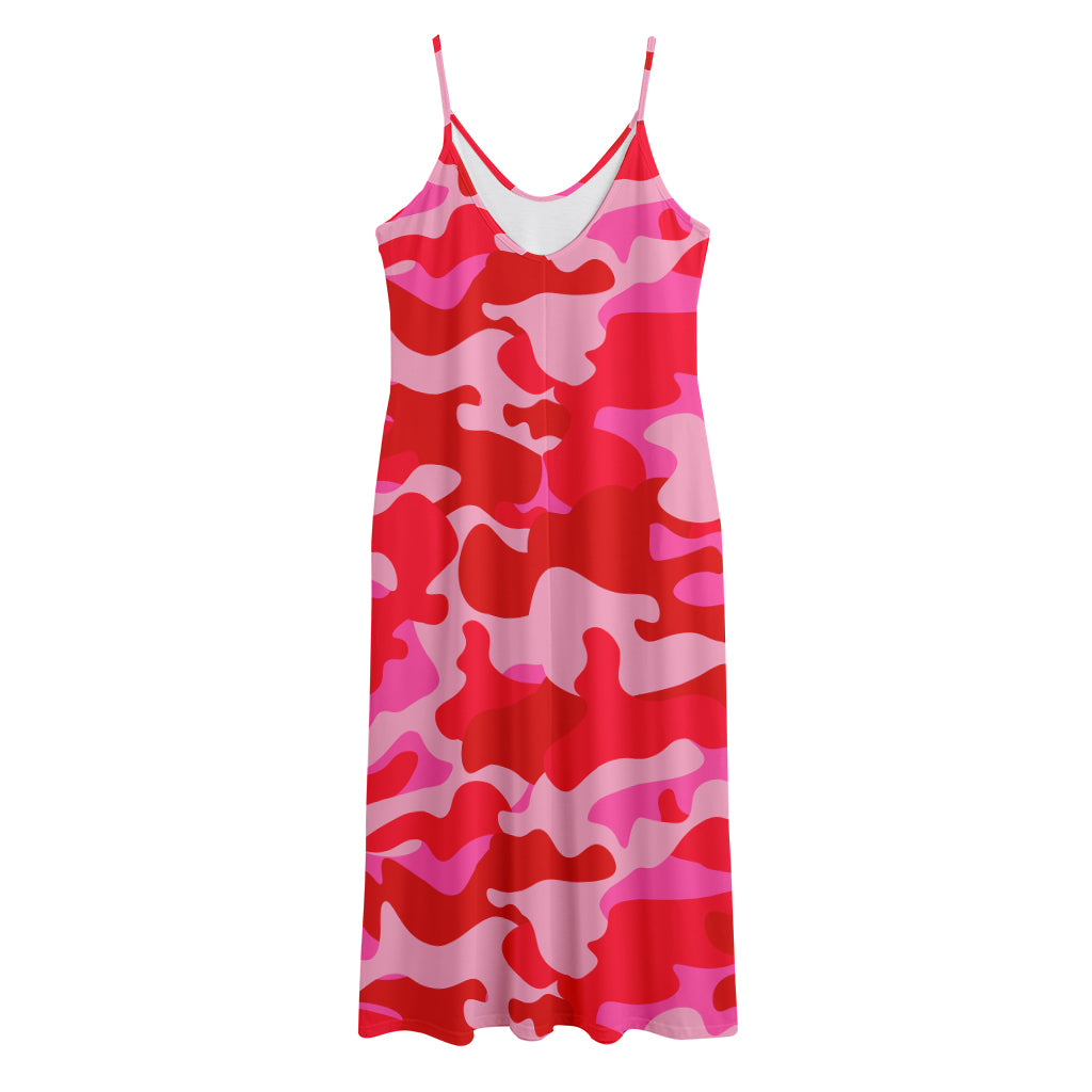 Hot Pink Camouflage Print Jersey Midi Cami Dress